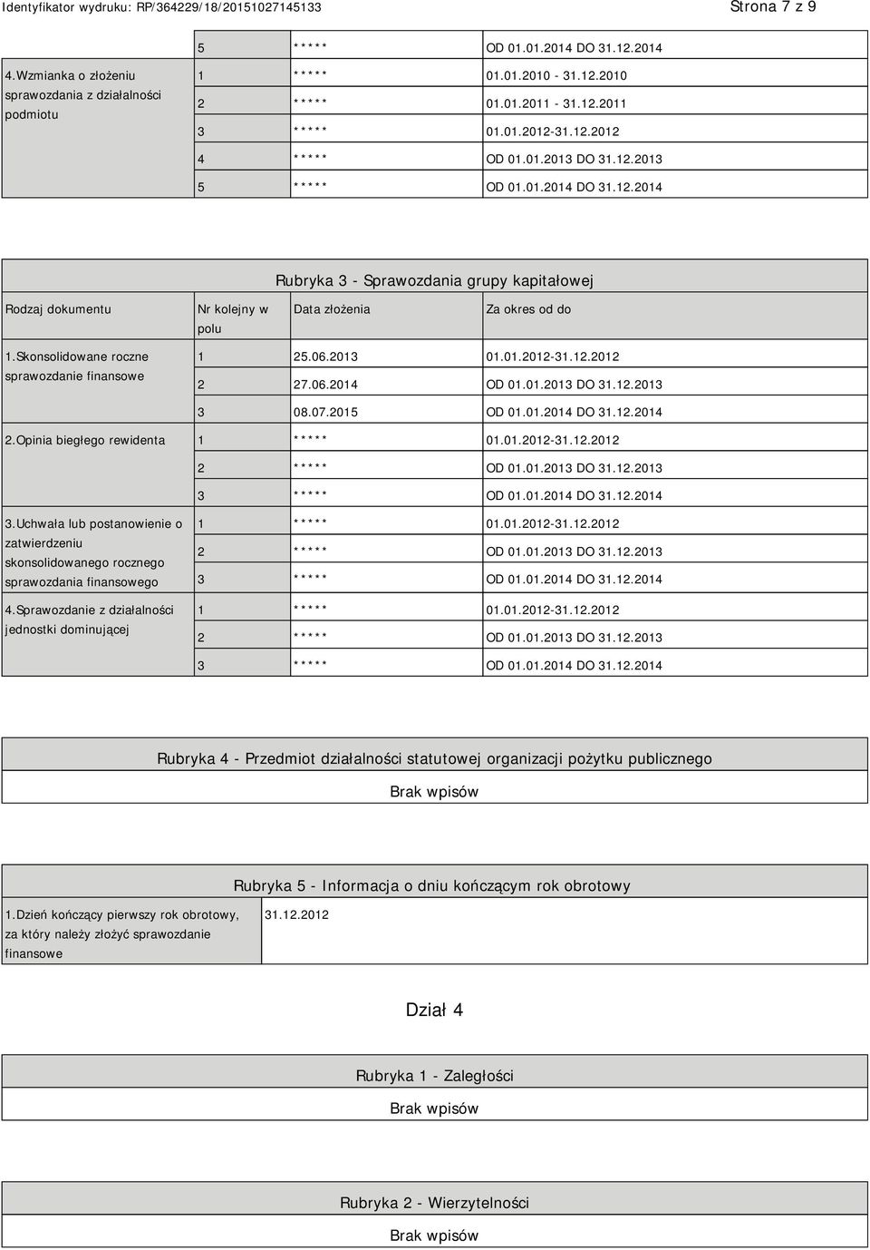 Skonsolidowane roczne sprawozdanie finansowe 1 25.06.2013 01.01.2012-31.12.2012 2 27.06.2014 OD 01.01.2013 DO 31.12.2013 3 08.07.2015 OD 01.01.2014 DO 31.12.2014 2.