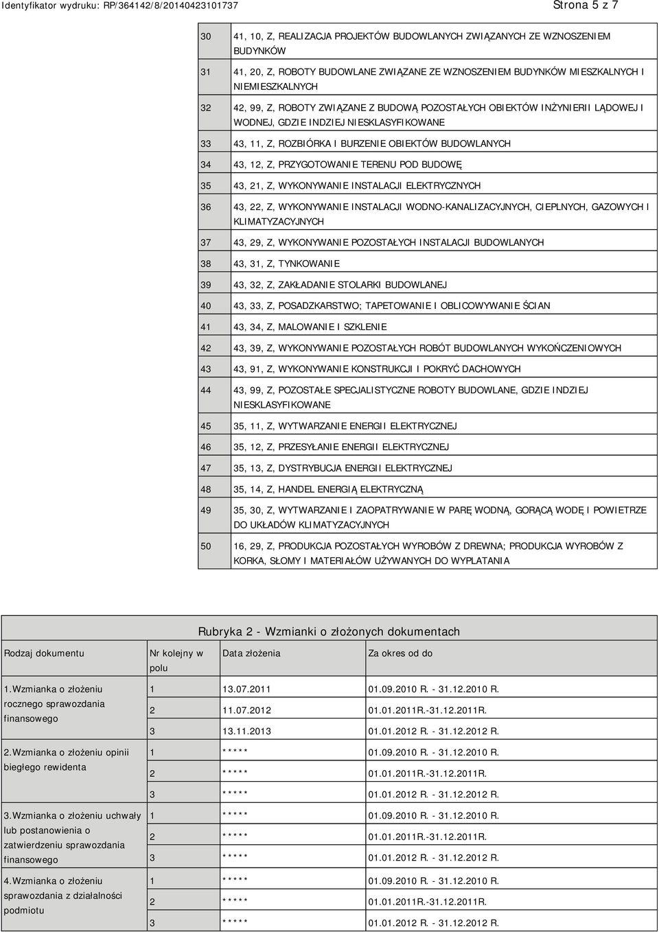 TERENU POD BUDOWĘ 35 43, 21, Z, WYKONYWANIE INSTALACJI ELEKTRYCZNYCH 36 43, 22, Z, WYKONYWANIE INSTALACJI WODNO-KANALIZACYJNYCH, CIEPLNYCH, GAZOWYCH I KLIMATYZACYJNYCH 37 43, 29, Z, WYKONYWANIE