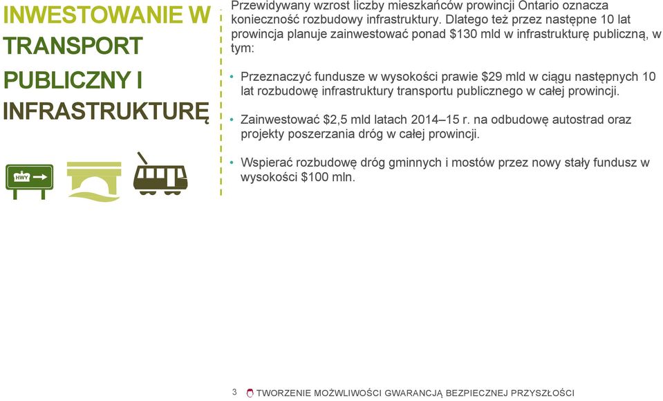 ciągu następnych 10 lat rozbudowę infrastruktury transportu publicznego w całej prowincji. Zainwestować $2,5 mld latach 2014 15 r.