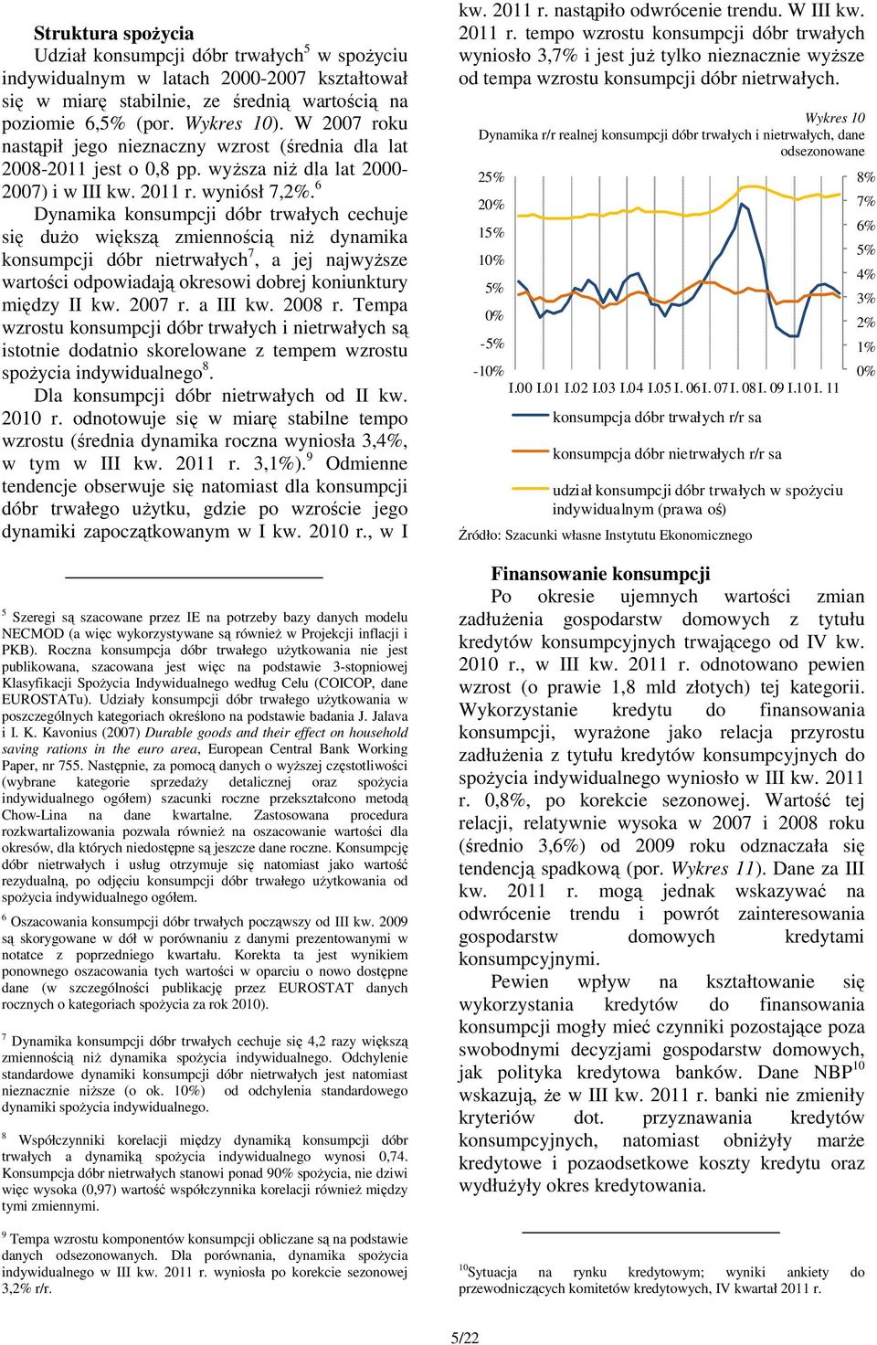 6 Dynamika konsumpcji dóbr trwałych cechuje się dużo większą zmiennością niż dynamika konsumpcji dóbr nietrwałych 7, a jej najwyższe wartości odpowiadają okresowi dobrej koniunktury między II kw.