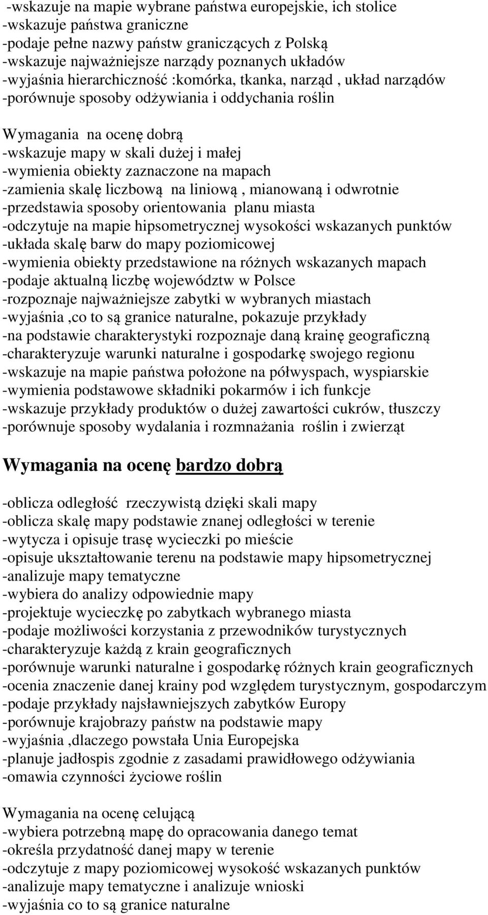 na mapach -zamienia skalę liczbową na liniową, mianowaną i odwrotnie -przedstawia sposoby orientowania planu miasta -odczytuje na mapie hipsometrycznej wysokości wskazanych punktów -układa skalę barw