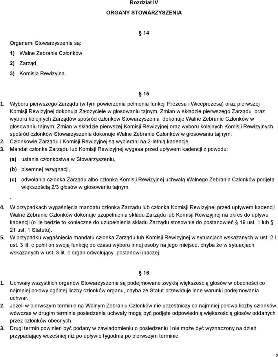 Zmian w składzie pierwszej Komisji Rewizyjnej oraz wyboru kolejnych Komisji Rewizyjnych spośród członków Stowarzyszenia dokonuje Walne Zebranie Członków w głosowaniu tajnym. 2.