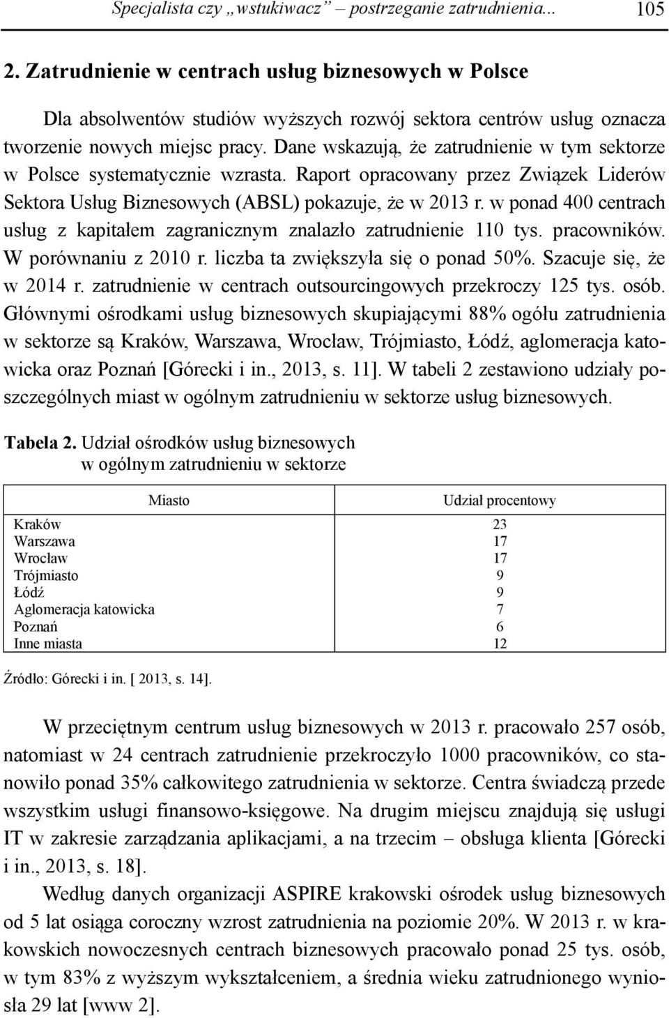 Dane wskazują, że zatrudnienie w tym sektorze w Polsce systematycznie wzrasta. Raport opracowany przez Związek Liderów Sektora Usług Biznesowych (ABSL) pokazuje, że w 2013 r.