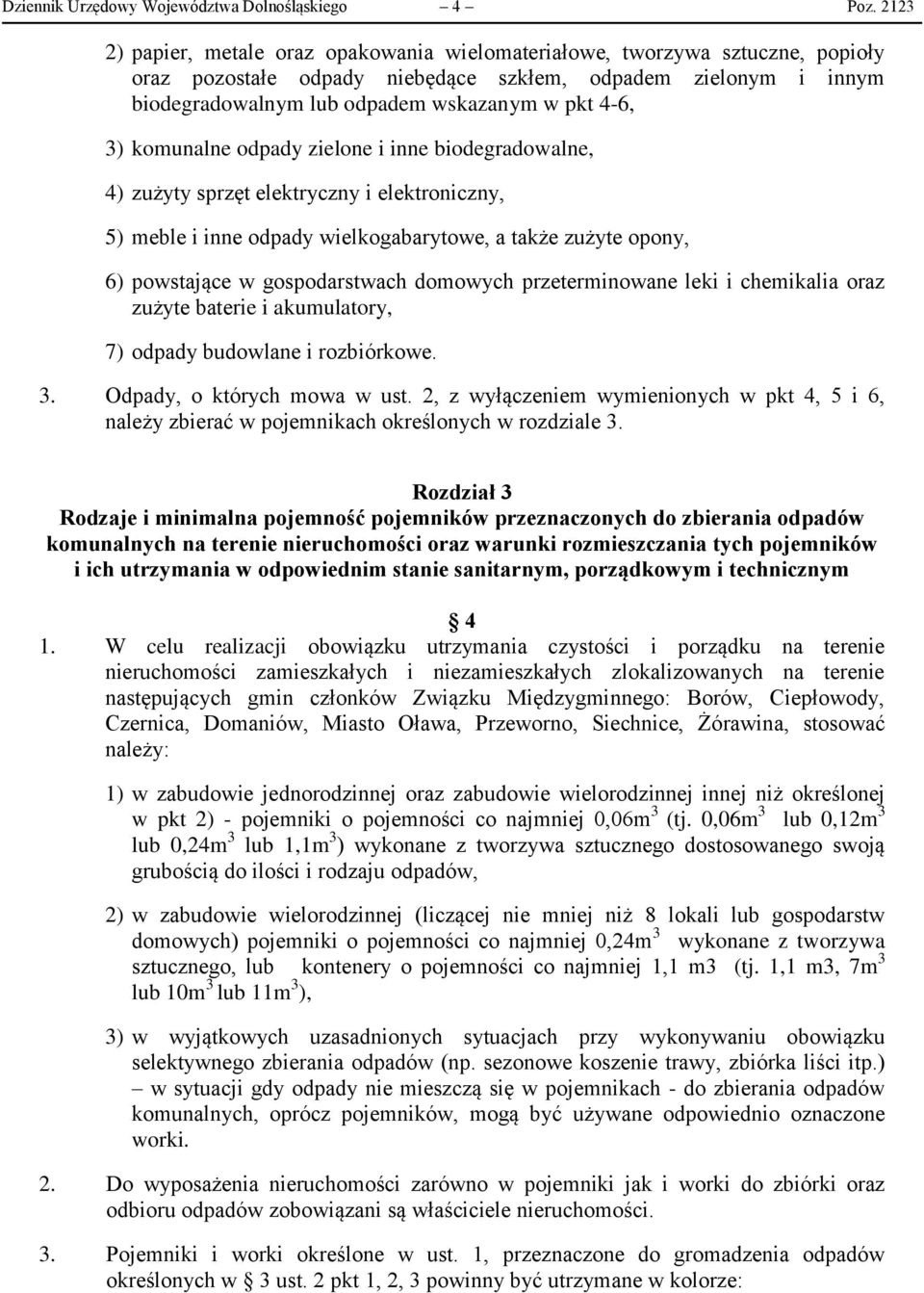 3) komunalne odpady zielone i inne biodegradowalne, 4) zużyty sprzęt elektryczny i elektroniczny, 5) meble i inne odpady wielkogabarytowe, a także zużyte opony, 6) powstające w gospodarstwach