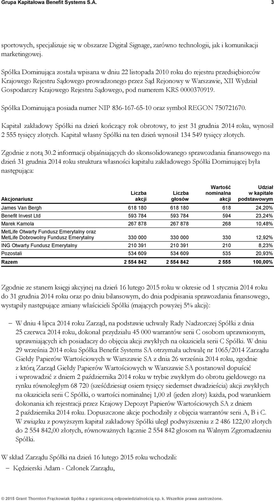 Rejestru Sądowego, pod numerem KRS 0000370919. Spółka Dominująca posiada numer NIP 836-167-65-10 oraz symbol REGON 750721670.