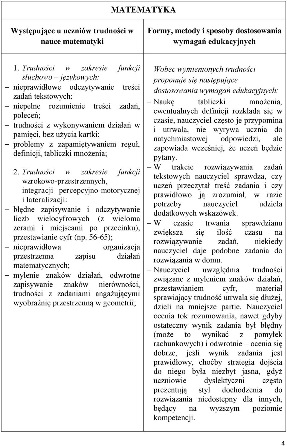 Trudności w zakresie funkcji błędne zapisywanie i odczytywanie liczb wielocyfrowych (z wieloma zerami i miejscami po przecinku), przestawianie cyfr (np.