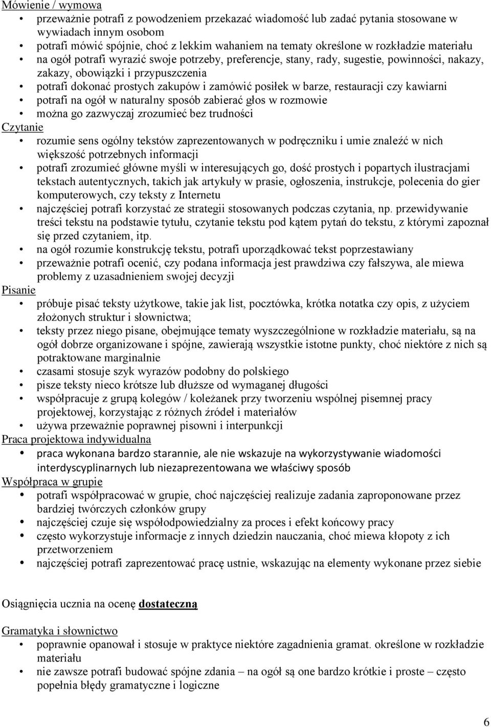 posiłek w barze, restauracji czy kawiarni potrafi na ogół w naturalny sposób zabierać głos w rozmowie można go zazwyczaj zrozumieć bez trudności rozumie sens ogólny tekstów zaprezentowanych w