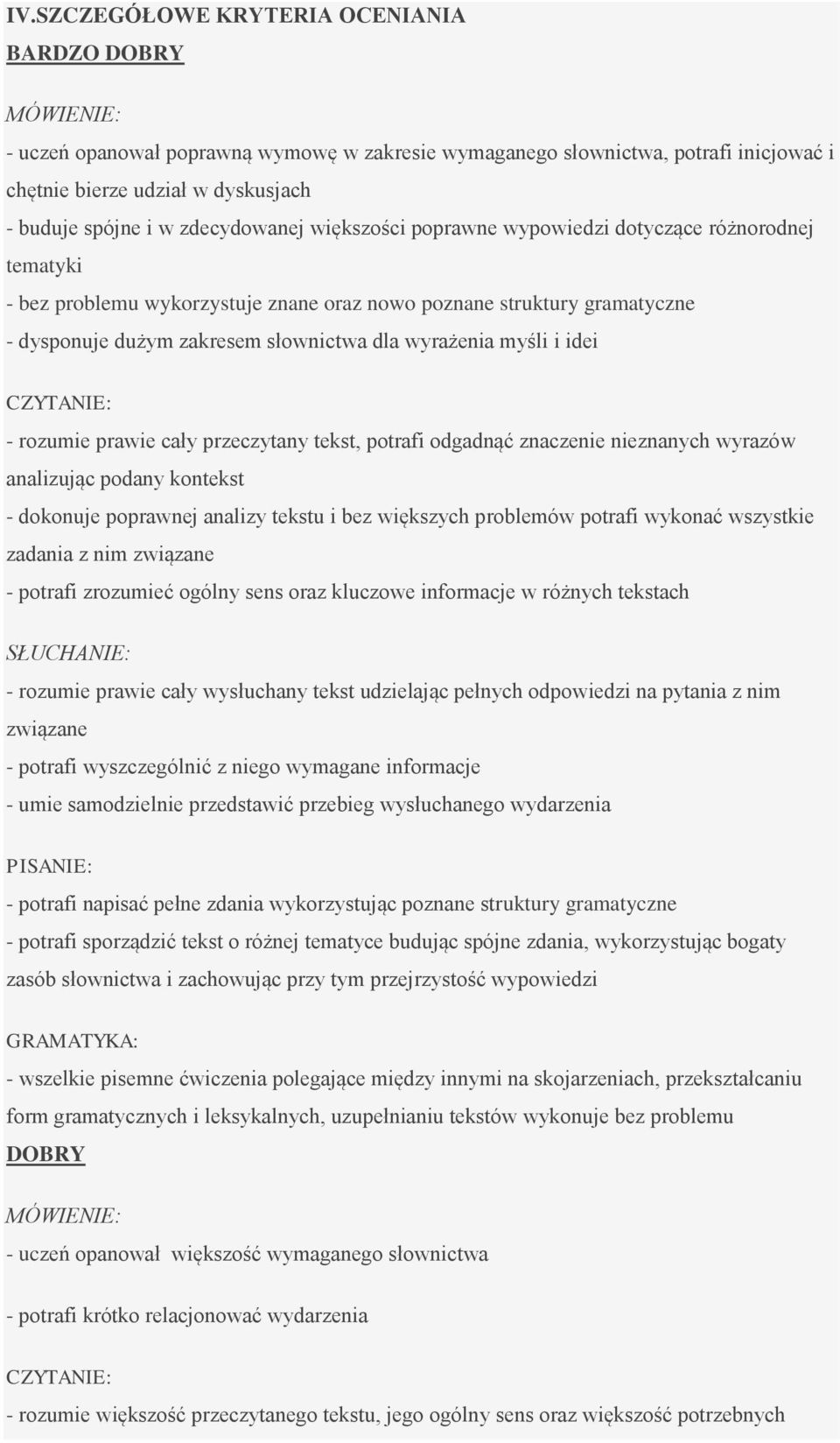 wyrażenia myśli i idei - rozumie prawie cały przeczytany tekst, potrafi odgadnąć znaczenie nieznanych wyrazów analizując podany kontekst - dokonuje poprawnej analizy tekstu i bez większych problemów