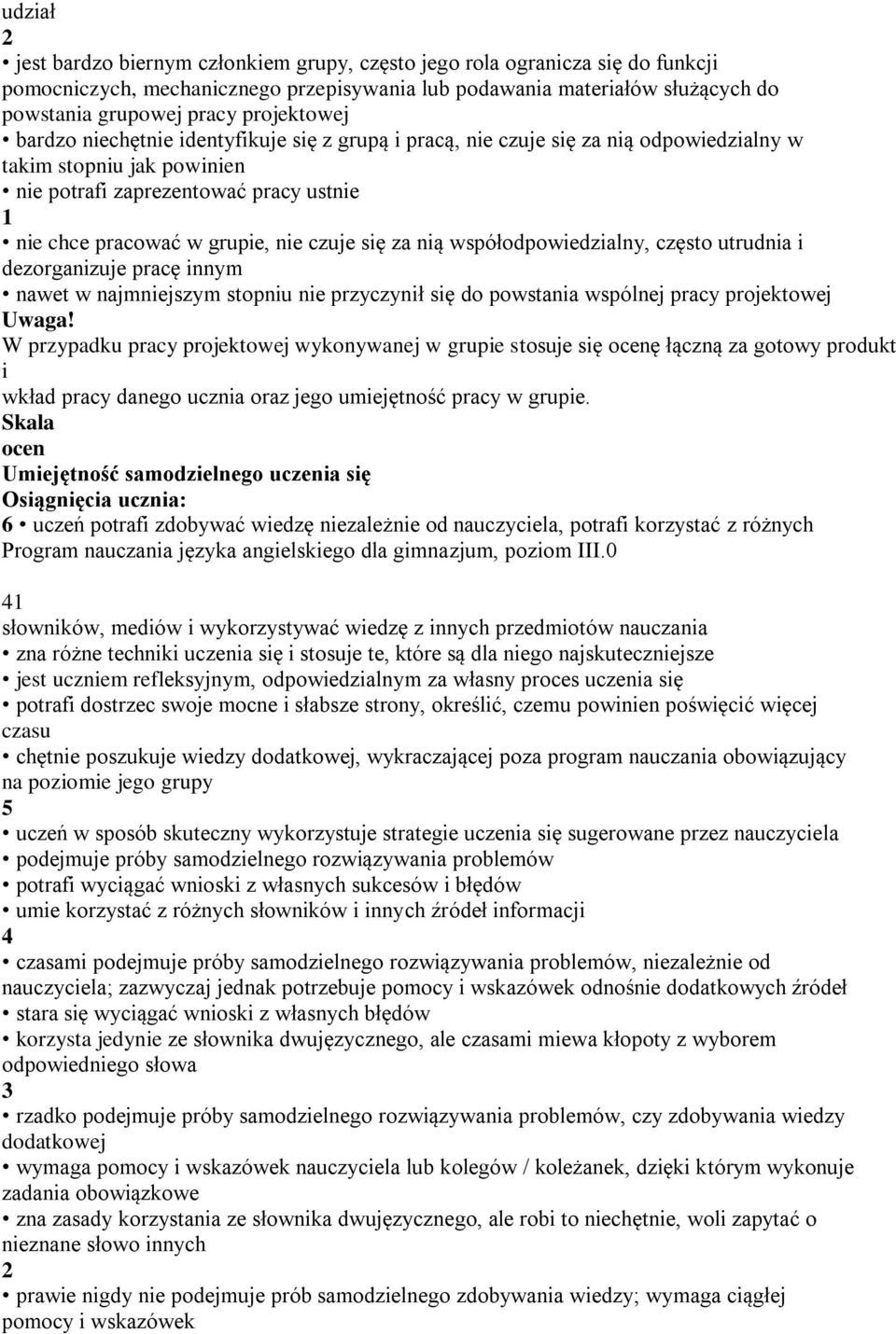 czuje się za nią współodpowiedzialny, często utrudnia i dezorganizuje pracę innym nawet w najmniejszym stopniu nie przyczynił się do powstania wspólnej pracy projektowej Uwaga!