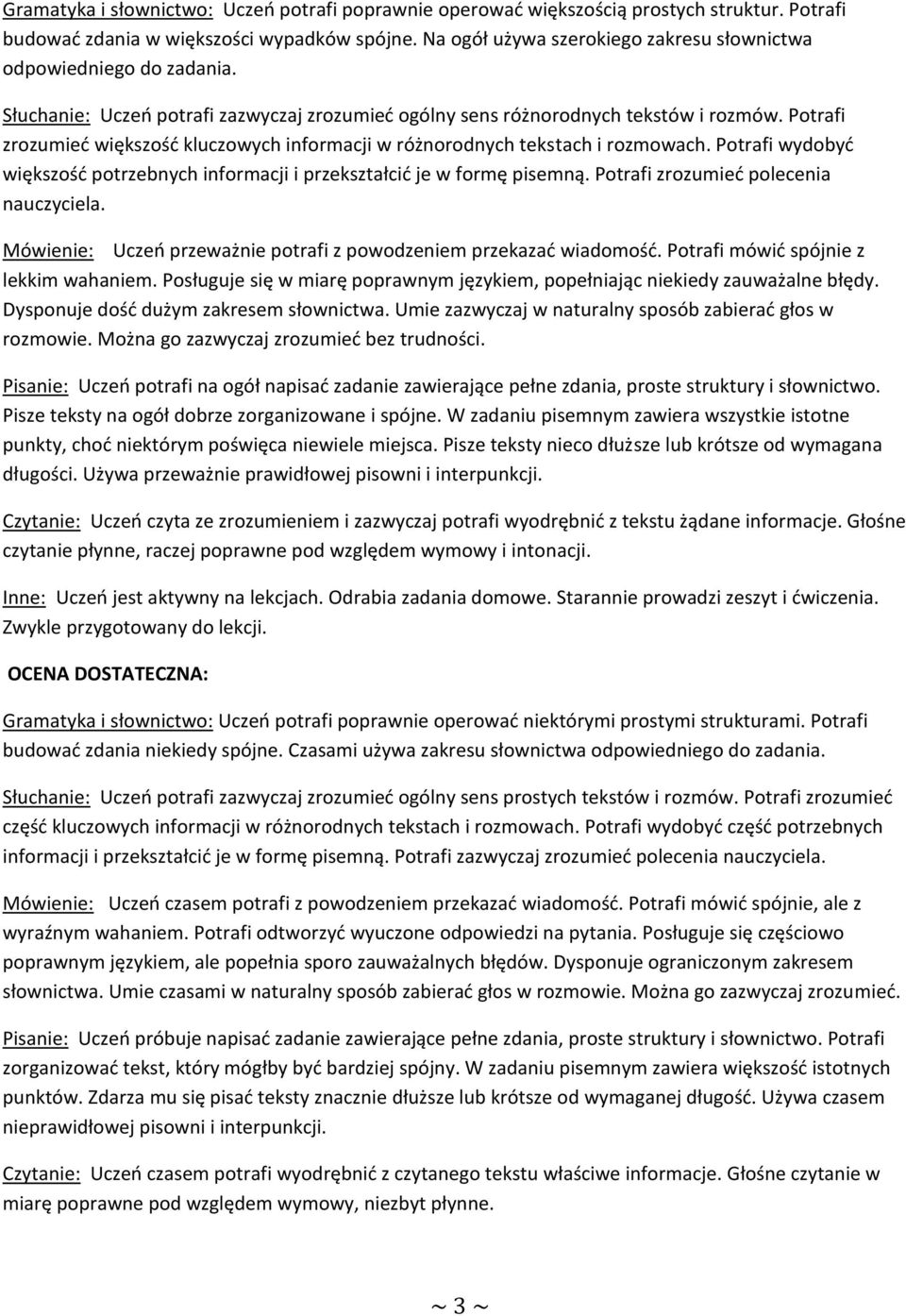 Potrafi zrozumieć większość kluczowych informacji w różnorodnych tekstach i rozmowach. Potrafi wydobyć większość potrzebnych informacji i przekształcić je w formę pisemną.