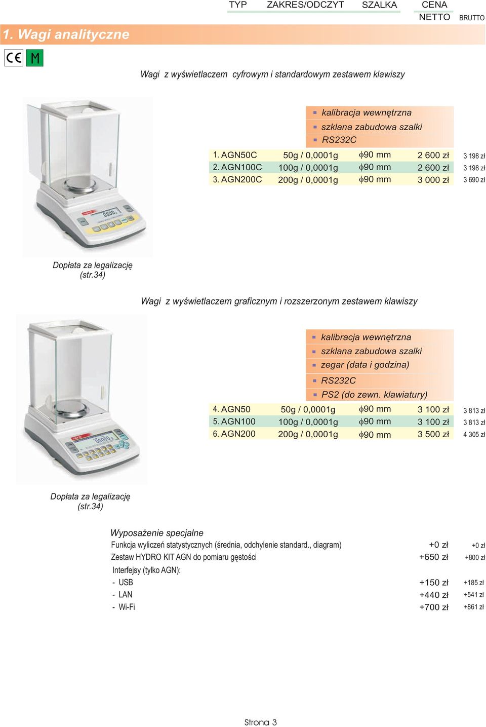 AGN200 50g / 0,0001g 100g / 0,0001g 200g / 0,0001g kalibracja wewnêtrzna szklana zabudwa szalki zegar (data i gdzina) PS2 (d zewn.