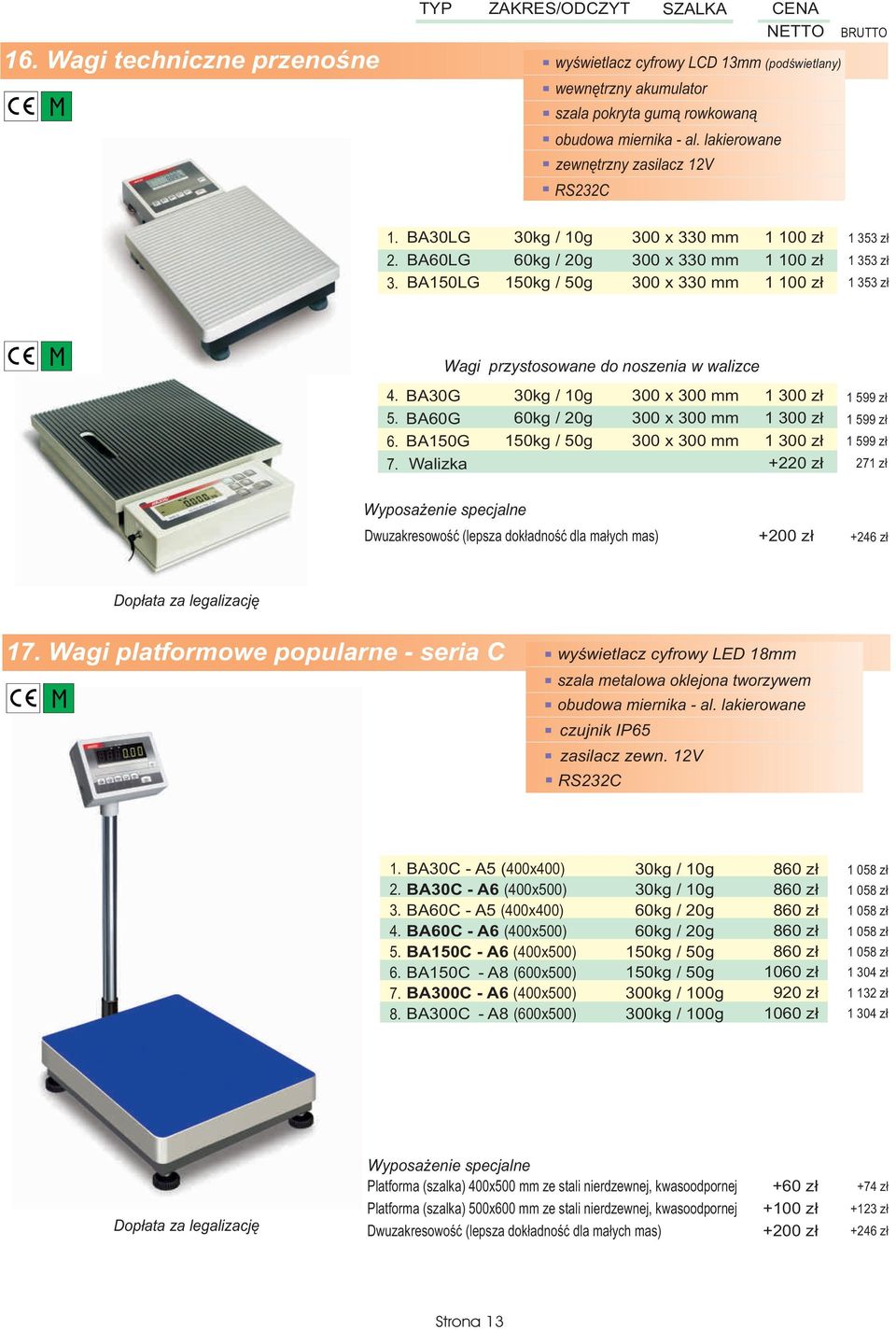 330 mm 300 x 330 mm 300 x 330 mm 1 10 1 10 1 10 1 353 z³ 1 353 z³ 1 353 z³ BA30G BA60G BA150G Walizka Wagi przystosowane do noszenia w walizce 30kg / 10g 60kg / 20g 150kg / 50g 300 x 300 mm 300 x 300