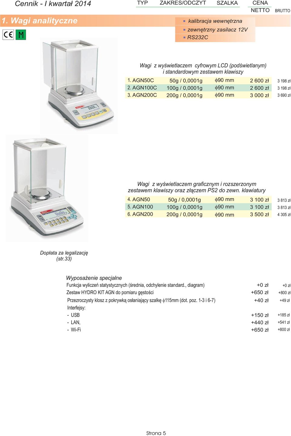 klawiatury AGN50 AGN100 AGN200 50g / 0,0001g 100g / 0,0001g 200g / 0,0001g 90 mm 90 mm 90 mm 3 10 3 10 3 50 3 813 z³ 3 813 z³ 4 305 z³ (str.