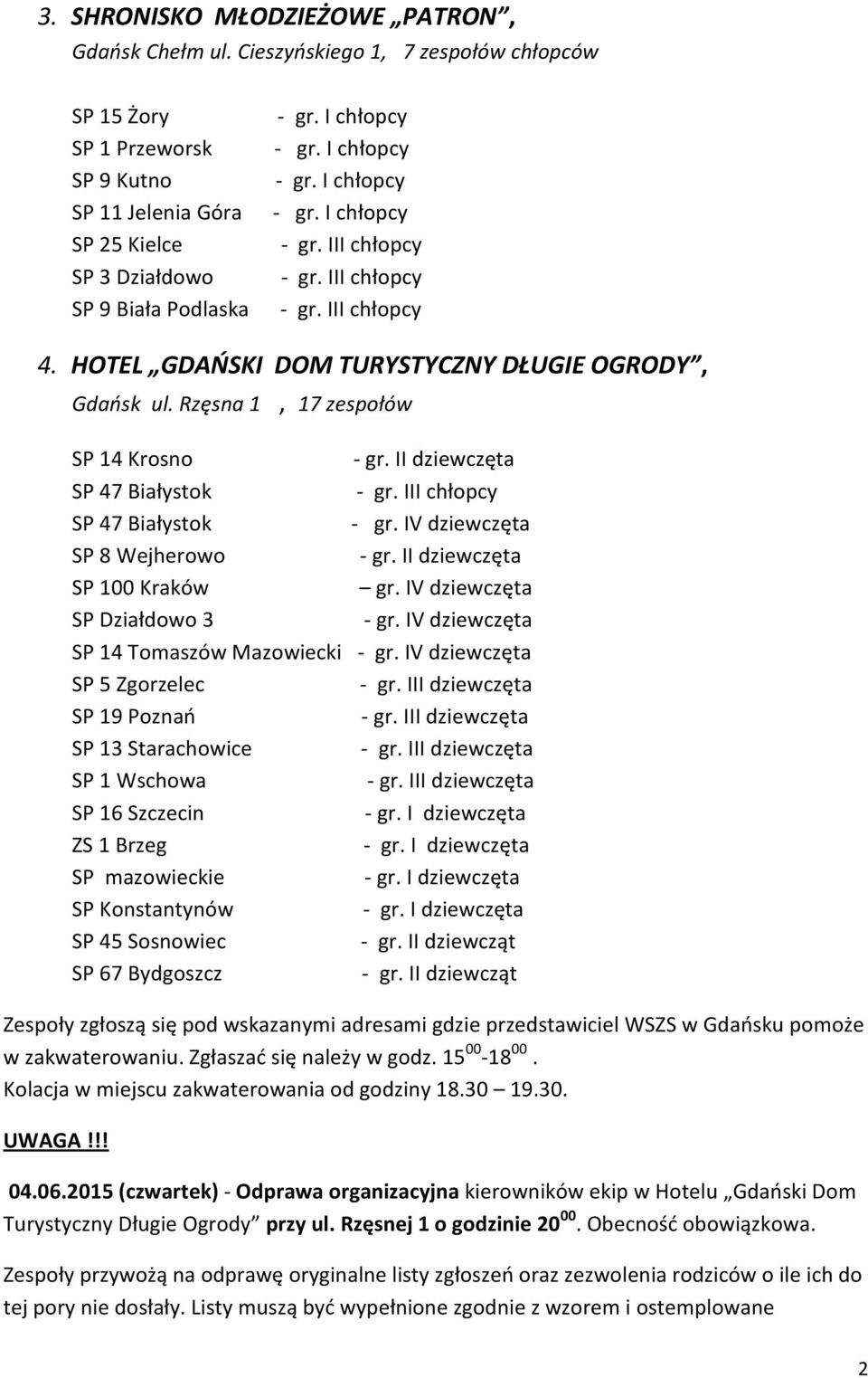 Rzęsna 1, 17 zespołów SP 14 Krosno - gr. II dziewczęta SP 47 Białystok - gr. III chłopcy SP 47 Białystok - gr. IV dziewczęta SP 8 Wejherowo - gr. II dziewczęta SP 100 Kraków gr.