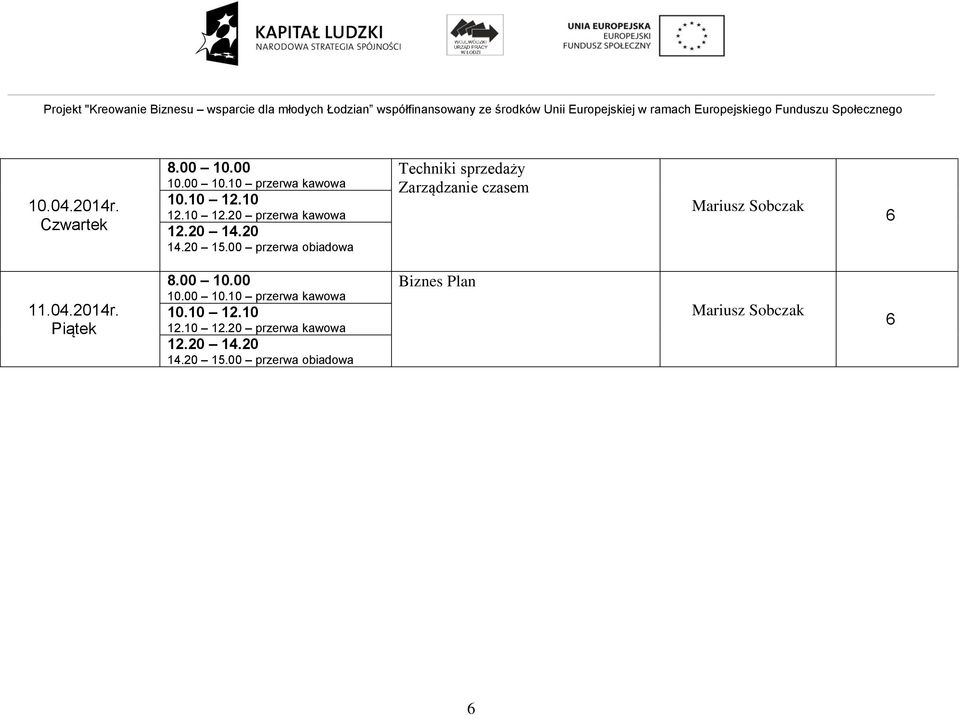 Europejskiego Funduszu Społecznego 10.04.2014r.