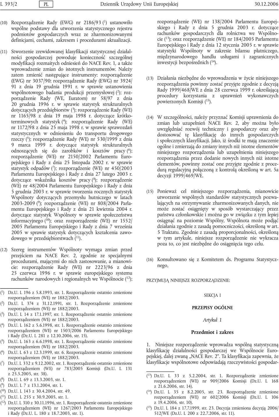 i procedurami aktualizacji. (11) Stworzenie zrewidowanej klasyfikacji statystycznej działalności gospodarczej powoduje konieczność szczególnej modyfikacji rozmaitych odniesień do NACE Rev.