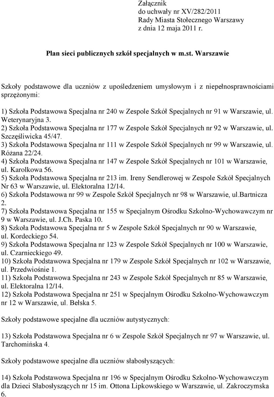 Warszawie Szkoły podstawowe dla uczniów z upośledzeniem umysłowym i z niepełnosprawnościami sprzężonymi: 1) Szkoła Podstawowa Specjalna nr 240 w Zespole Szkół Specjalnych nr 91 w Warszawie, ul.