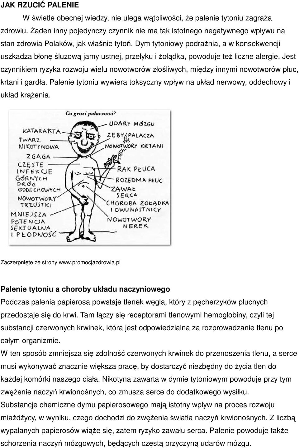 Dym tytoniowy podrażnia, a w konsekwencji uszkadza błonę śluzową jamy ustnej, przełyku i żołądka, powoduje też liczne alergie.