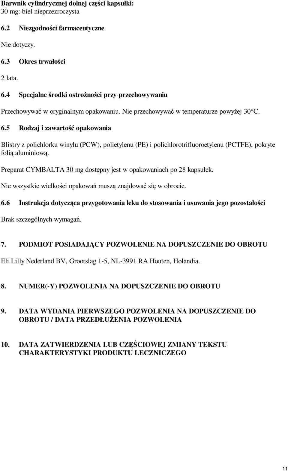 Preparat CYMBALTA 30 mg dostępny jest w opakowaniach po 28 kapsułek. Nie wszystkie wielkości opakowań muszą znajdować się w obrocie. 6.