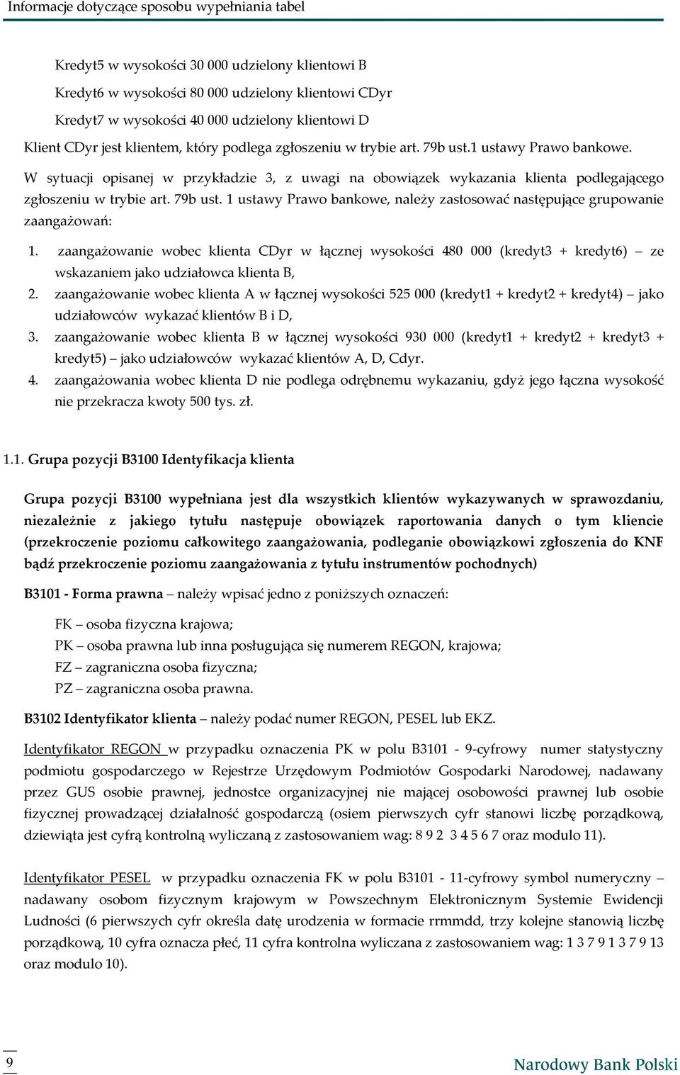 zaangażowanie wobec klienta CDyr w łącznej wysokości 480 000 (kredyt3 + kredyt6) ze wskazaniem jako udziałowca klienta B, 2.