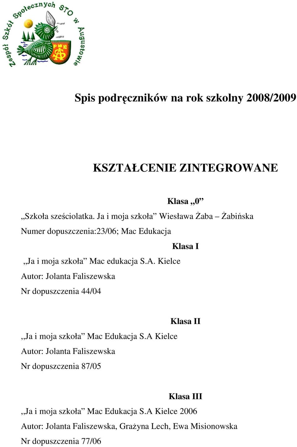 Kielce Autor: Jolanta Faliszewska Nr dopuszczenia 44/04 Klasa II,,Ja i moja szkoła Mac Edukacja S.