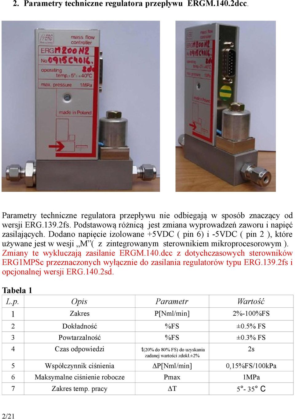 Dodano napięcie izolowane +5VDC ( pin 6) i -5VDC ( pin 2 ), które używane jest w wesji M ( z zintegrowanym sterownikiem mikroprocesorowym ). Zmiany te wykluczają zasilanie ERGM.140.