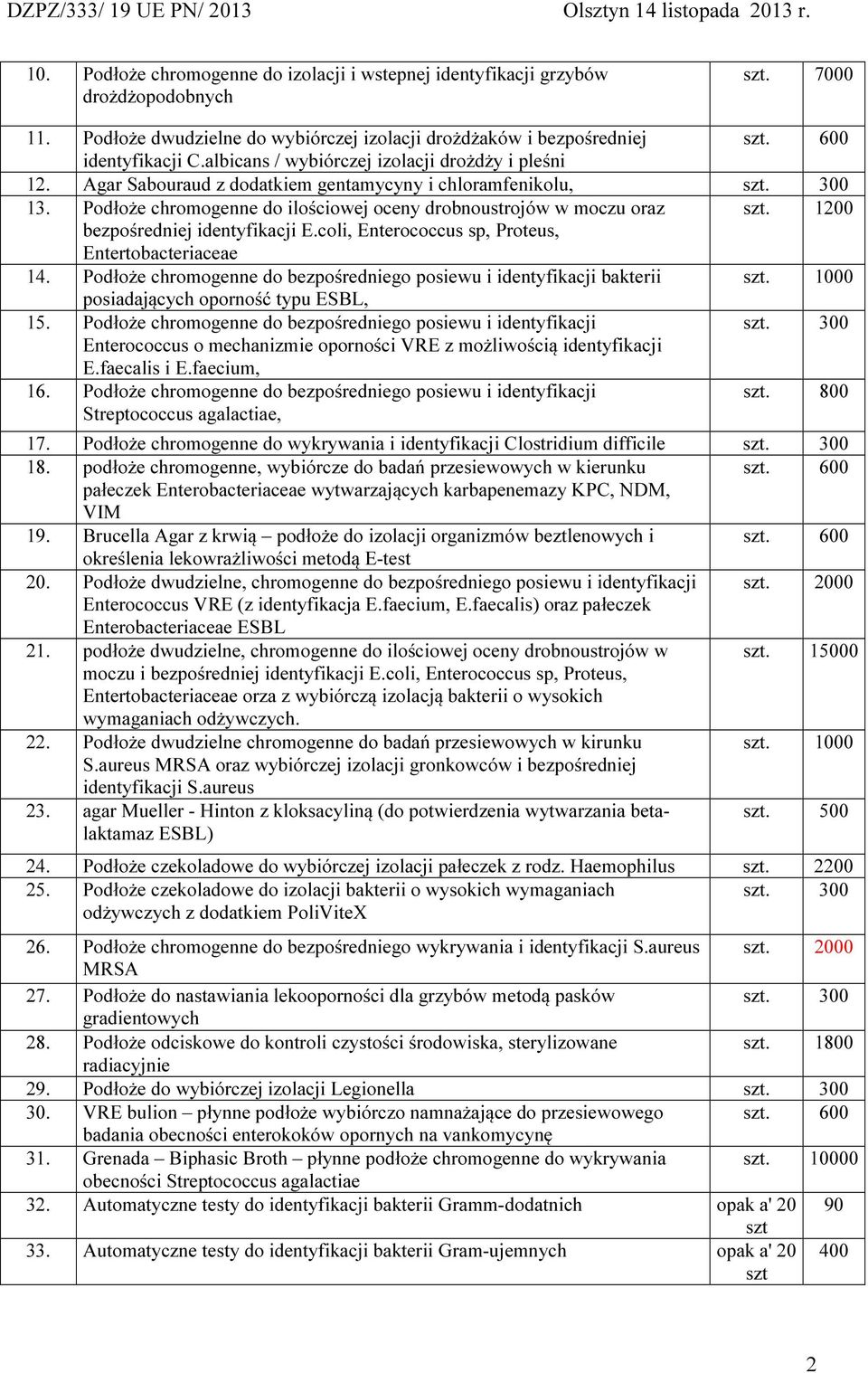 bezpośredniej identyfikacji E.coli, Enterococcus sp, Proteus, Entertobacteriaceae 14. Podłoże chromogenne do bezpośredniego posiewu i identyfikacji bakterii. 00 posiadających oporność typu ESBL, 15.