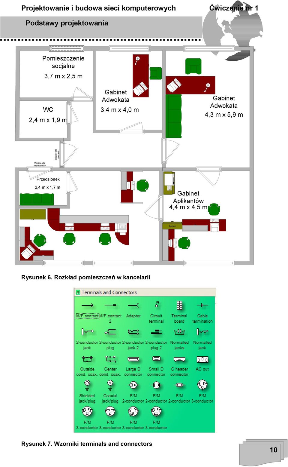 interesantów Przedsionek 2,4 m x 1,7 m Gabinet Aplikantów 4,4 m x 4,5 m Serwer