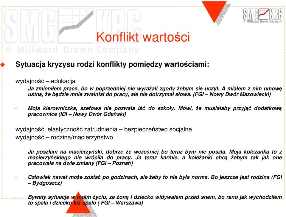 Mówi, e musiałaby przyj dodatkow pracownice (IDI Nowy Dwór Gdaski) wydajno, elastyczno zatrudnienia bezpieczestwo socjalne wydajno rodzina/macierzystwo Ja poszłam na macierzyski, dobrze e wczeniej bo