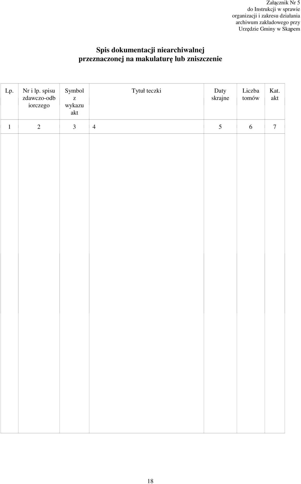 przeznaczonej na makulaturę lub zniszczenie Lp. Nr i lp.