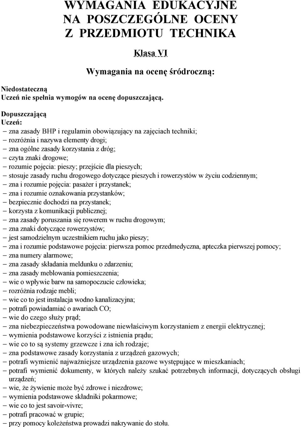 przejście dla pieszych; stosuje zasady ruchu drogowego dotyczące pieszych i rowerzystów w życiu codziennym; zna i rozumie pojęcia: pasażer i przystanek; zna i rozumie oznakowania przystanków;