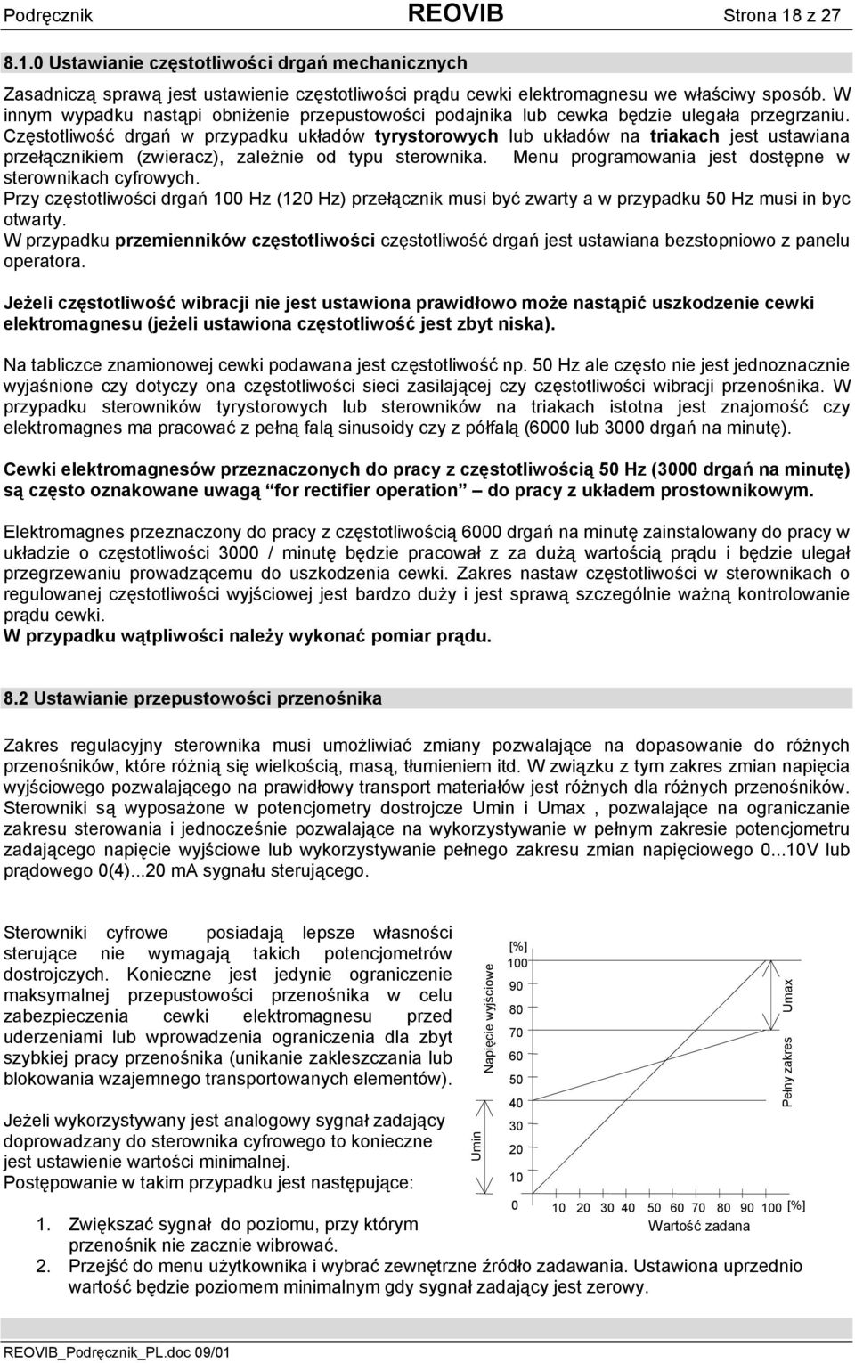 Częstotliwość drgań w przypadku układów tyrystorowych lub układów na triakach jest ustawiana przełącznikiem (zwieracz), zależnie od typu sterownika.