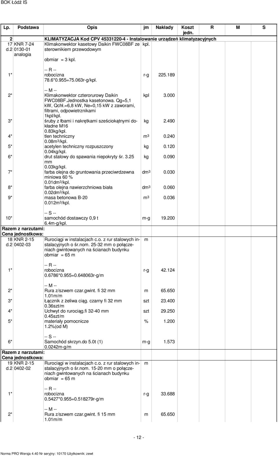 =6,8 kw, Ne=0,15 kw z zaworai, filtrai, odpowietrznikai 1kpl/ 3* śruby z łbai i nakrętkai sześciokątnyi dokładne M16 0.83kg/ 4* tlen techniczny 0.08 3 / 5* acetylen techniczny rozpuszczony 0.