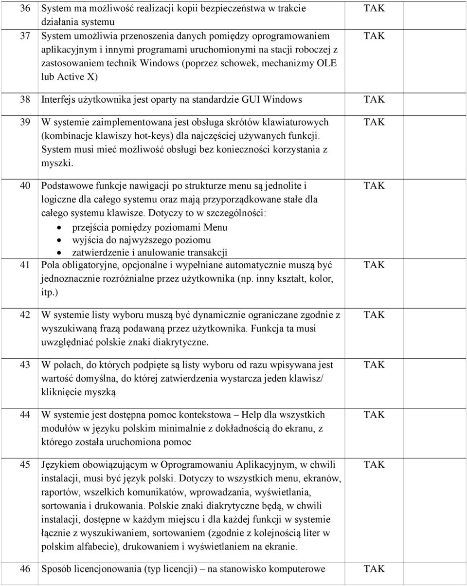 obsługa skrótów klawiaturowych (kombinacje klawiszy hot-keys) dla najczęściej używanych funkcji. System musi mieć możliwość obsługi bez konieczności korzystania z myszki.