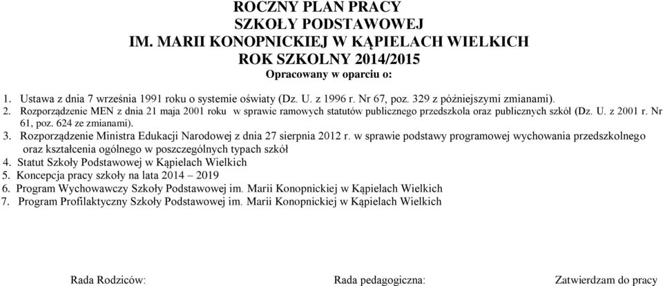 624 ze zmianami). 3. Rozporządzenie Ministra Edukacji Narodowej z dnia 27 sierpnia 2012 r.