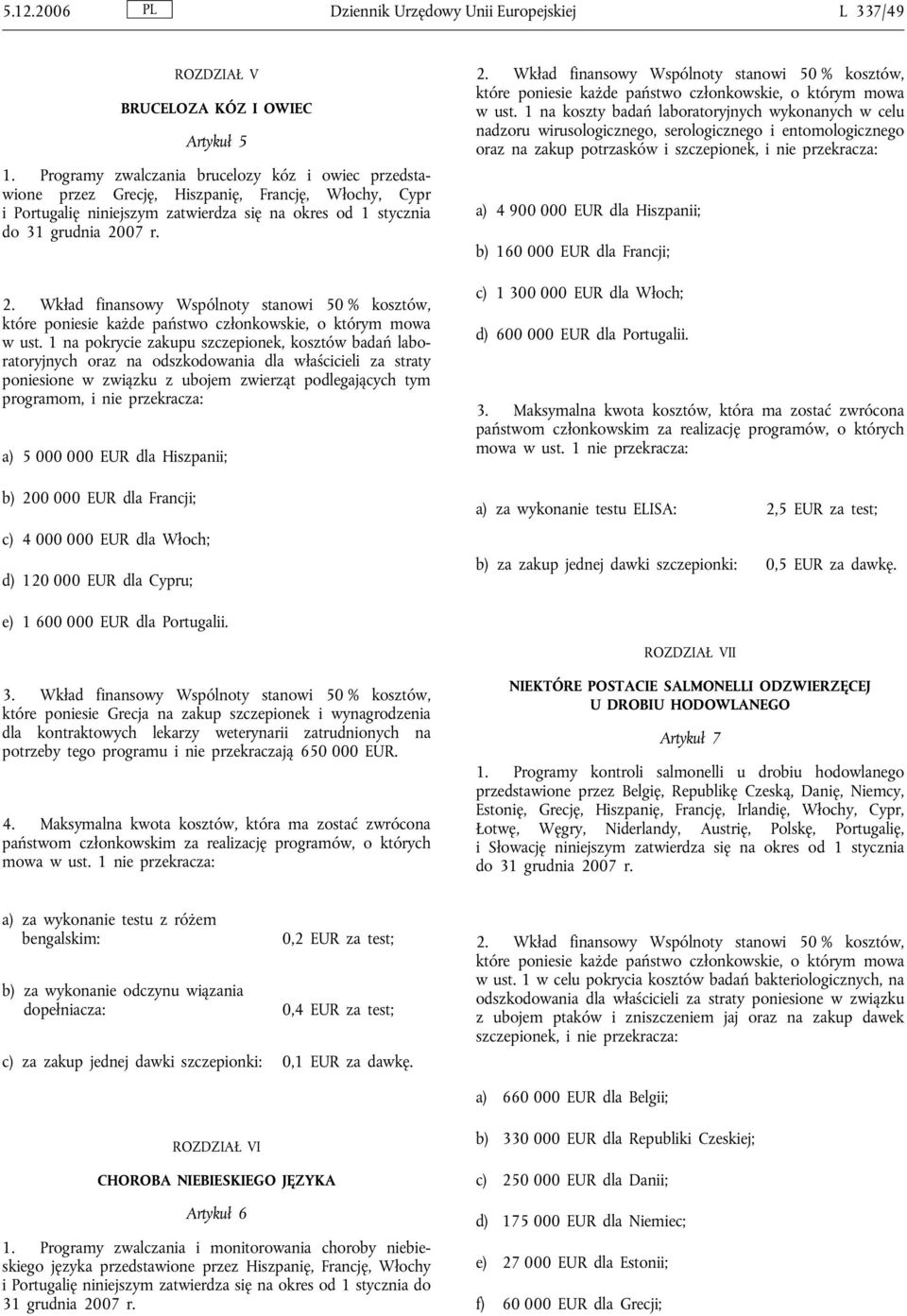 1 na pokrycie zakupu szczepionek, kosztów badań laboratoryjnych oraz na odszkodowania dla właścicieli za straty poniesione w związku z ubojem zwierząt podlegających tym programom, i nie przekracza: