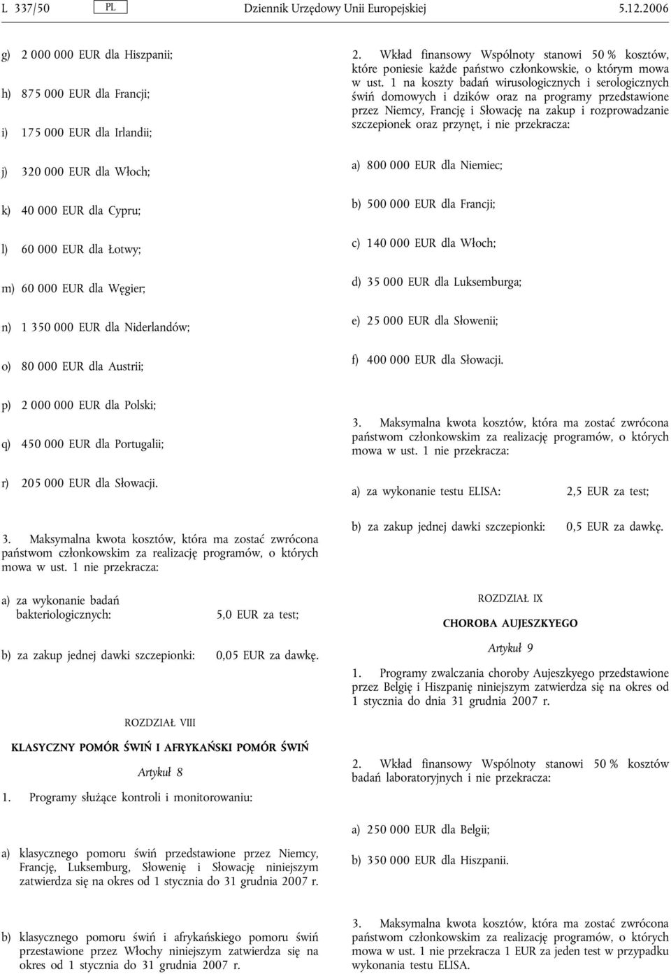 1 350 000 EUR dla Niderlandów; o) 80 000 EUR dla Austrii; w ust.