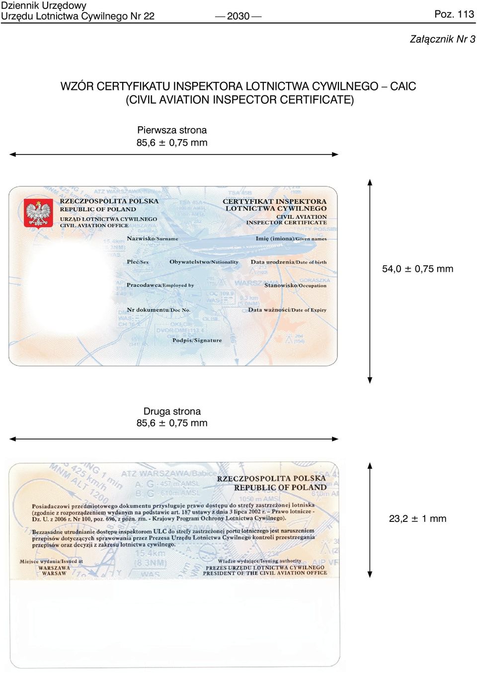 CYWILNEGO CAIC (CIVIL AVIATION INSPECTOR CERTIFICATE) Pierwsza