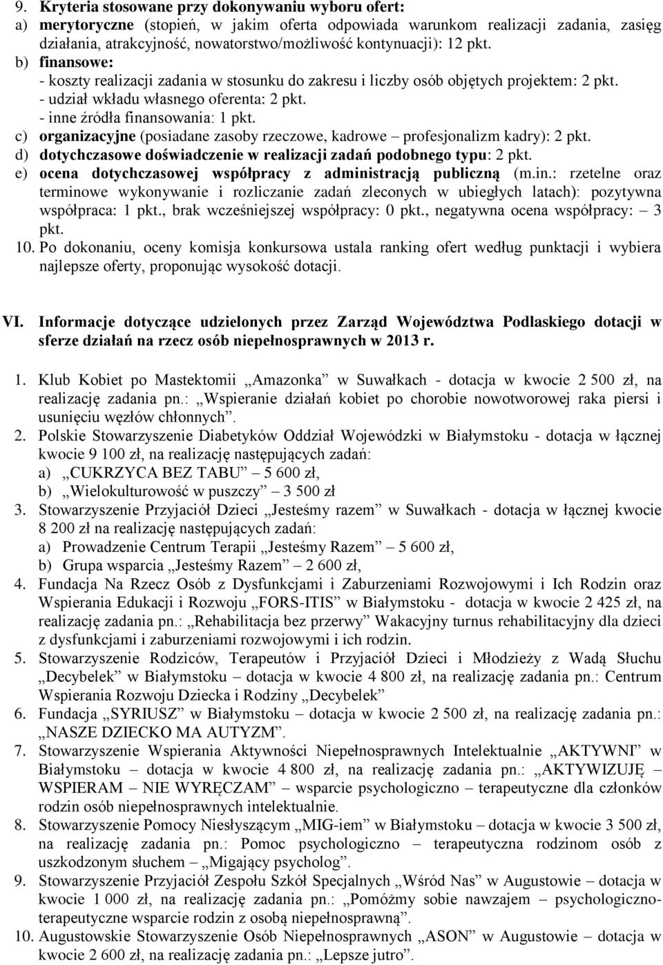 - inne źródła finansowania: 1 pkt. c) organizacyjne (posiadane zasoby rzeczowe, kadrowe profesjonalizm kadry): 2 pkt. d) dotychczasowe doświadczenie w realizacji zadań podobnego typu: 2 pkt.