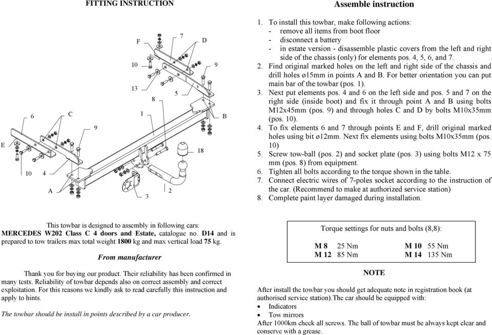 (only) for elements pos. 4, 5, 6, and 7. 2. Find original marked holes on the left and right side of the chassis and drill holes ø15mm in points A and B.