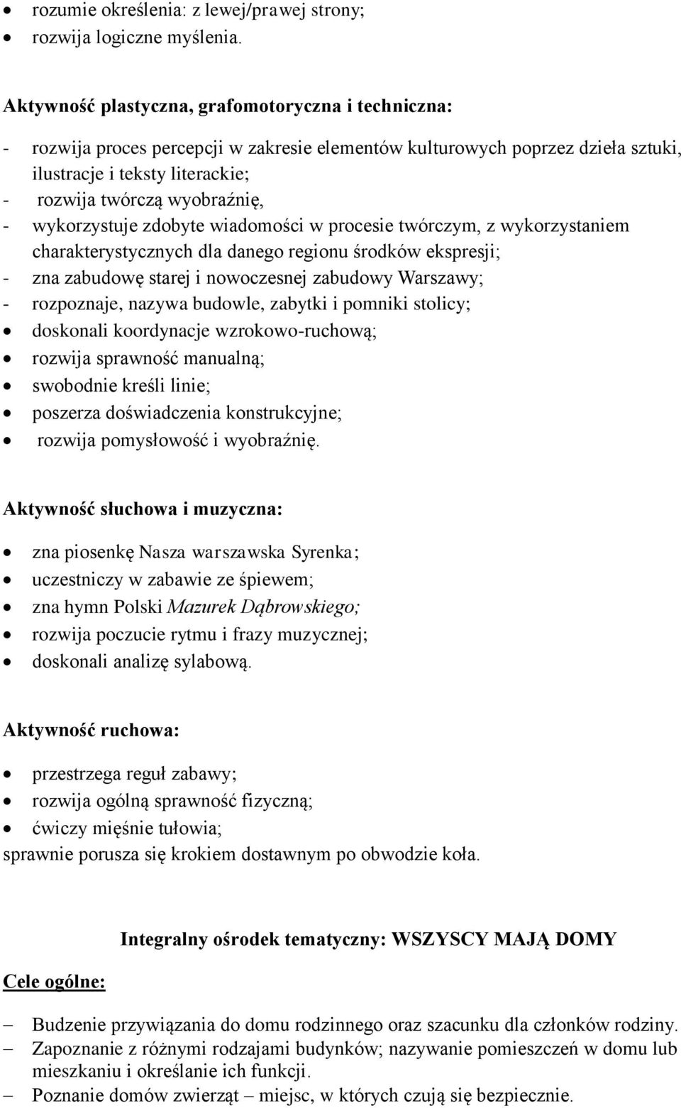 wykorzystuje zdobyte wiadomości w procesie twórczym, z wykorzystaniem charakterystycznych dla danego regionu środków ekspresji; - zna zabudowę starej i nowoczesnej zabudowy Warszawy; - rozpoznaje,