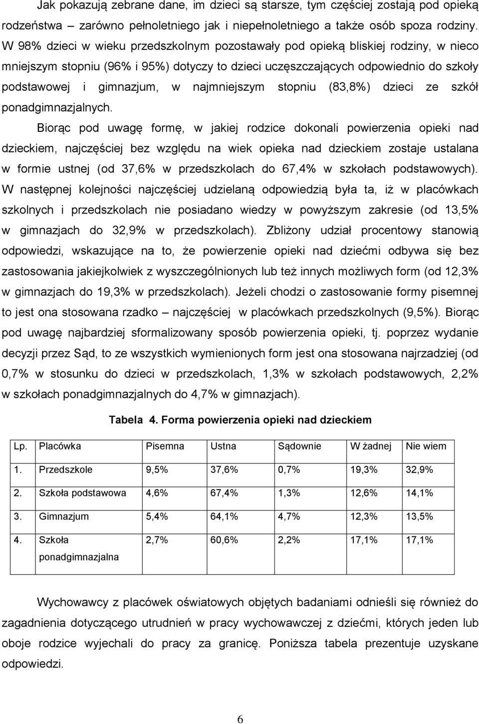 najmniejszym stopniu (83,8%) dzieci ze szkół ponadgimnazjalnych.