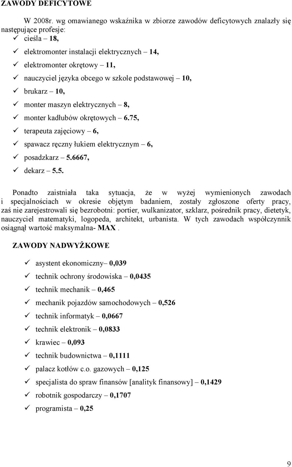 podstawowej 10, bruarz 10, monter maszyn eletrycznych 8, monter adłubów orętowych 6.75,