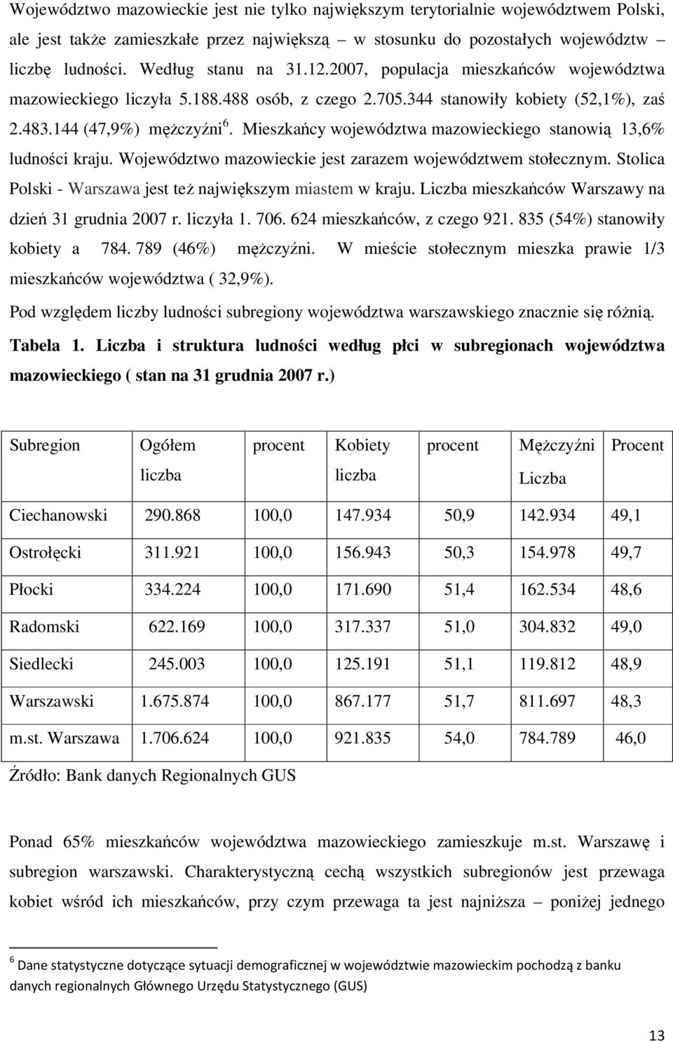 Mieszkańcy województwa mazowieckiego stanowią 13,6% ludności kraju. Województwo mazowieckie jest zarazem województwem stołecznym. Stolica Polski - Warszawa jest też największym miastem w kraju.