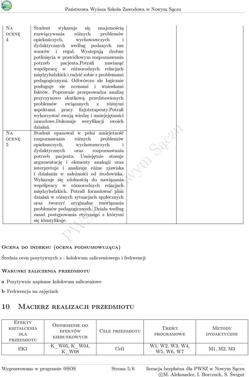 potrafi nawiaząć wspó lpracę w różnorodnych relacjach międzyludzkich i radzić sobie z problemami pedagogicznymi. Odtwórczo ale logicznie pos luguje sie ocenami i wnioskami faktów.