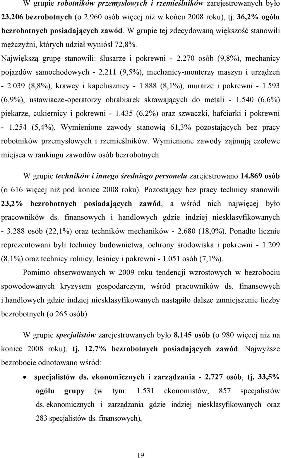 211 (9,5%), mechanicy-monterzy maszyn i urządzeń - 2.039 (8,8%), krawcy i kapelusznicy - 1.888 (8,1%), murarze i pokrewni - 1.593 (6,9%), ustawiacze-operatorzy obrabiarek skrawających do metali - 1.