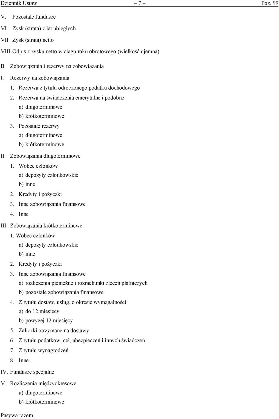 Rezerwa na świadczenia emerytalne i podobne a) długoterminowe b) krótkoterminowe 3. Pozostałe rezerwy a) długoterminowe b) krótkoterminowe II. Zobowiązania długoterminowe 1.