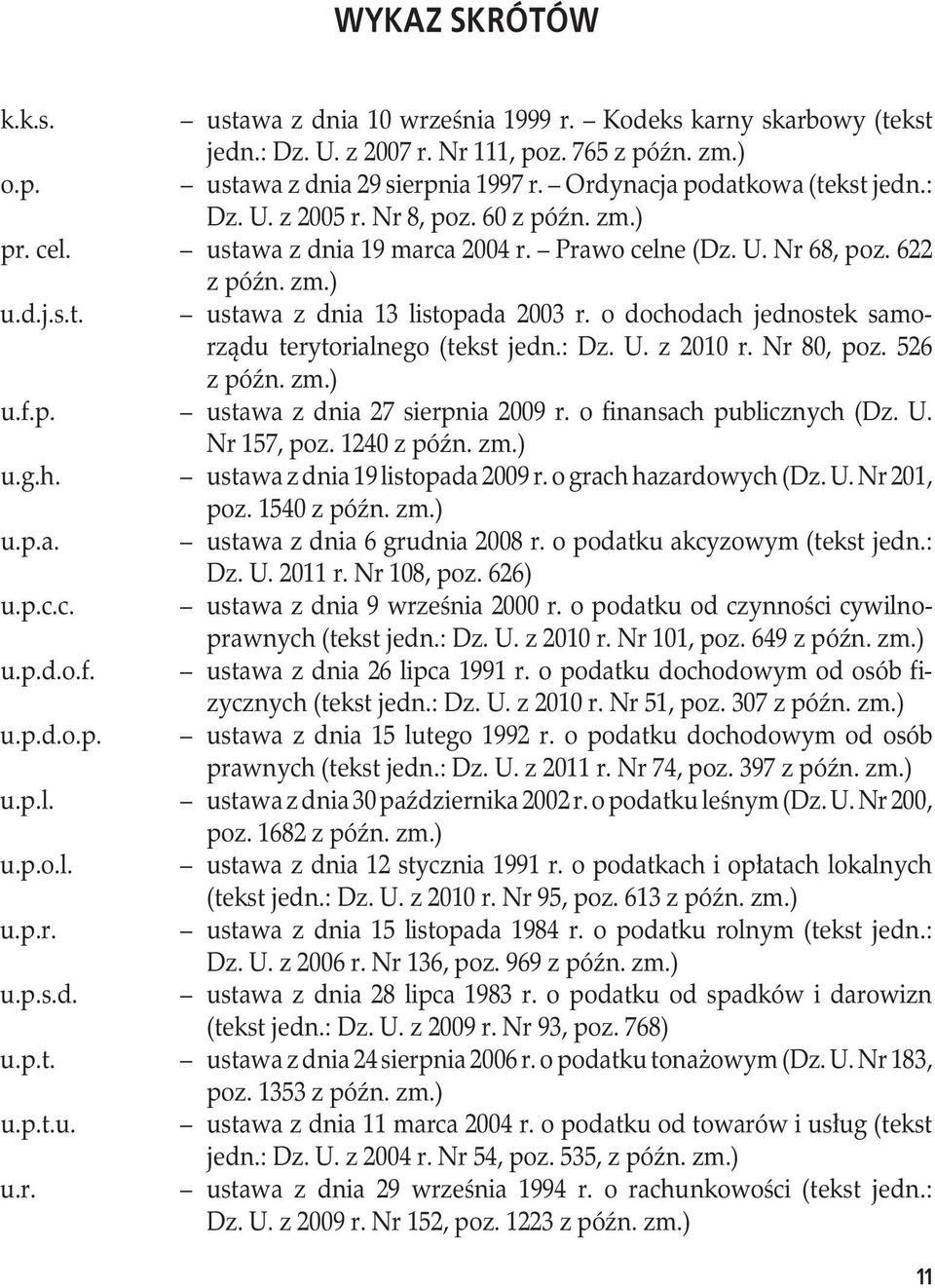 o dochodach jednostek samorządu terytorialnego (tekst jedn.: Dz. U. z 2010 r. Nr 80, poz. 526 z późn. zm.) u.f.p. ustawa z dnia 27 sierpnia 2009 r. o finansach publicznych (Dz. U. Nr 157, poz.