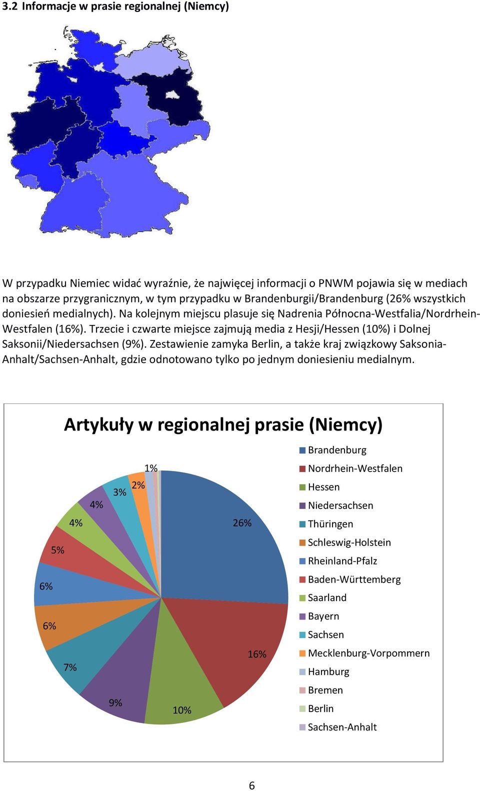 Trzecie i czwarte miejsce zajmują media z Hesji/Hessen (10%) i Dolnej Saksonii/Niedersachsen (9%).