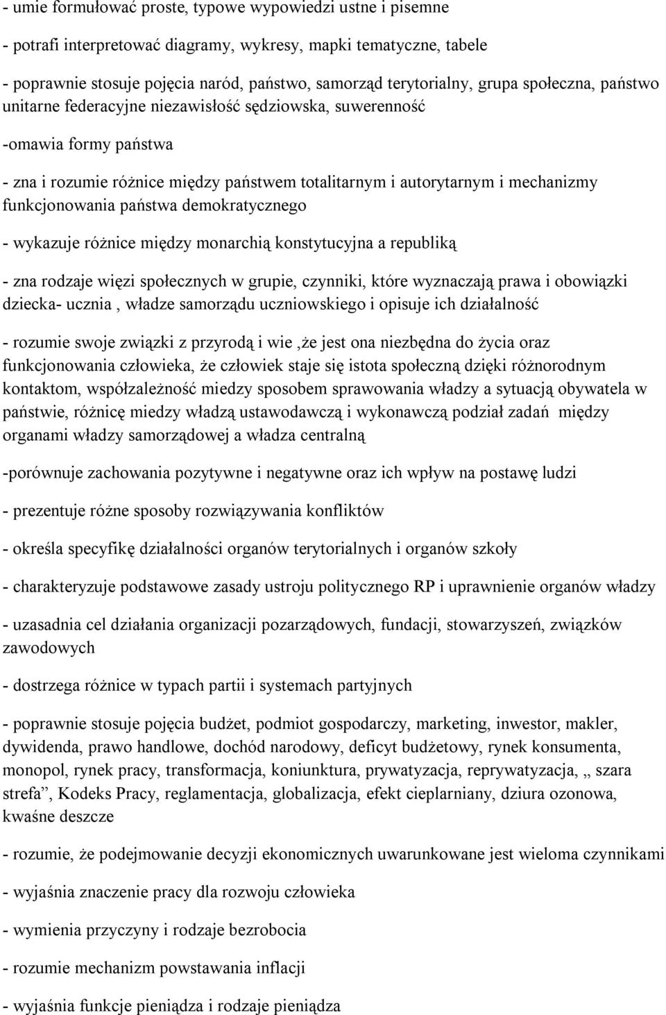 funkcjonowania państwa demokratycznego - wykazuje różnice między monarchią konstytucyjna a republiką - zna rodzaje więzi społecznych w grupie, czynniki, które wyznaczają prawa i obowiązki dziecka-